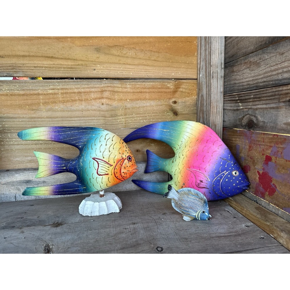 Vintage Wooden Hand Carved Hand Pained Fish Decor Tropical Fish Decor‎